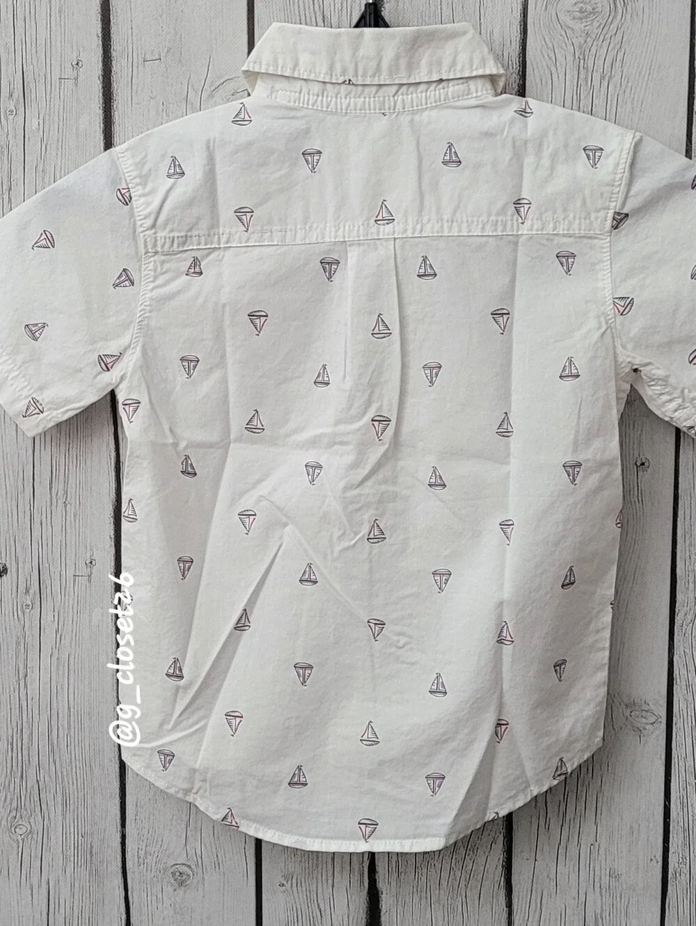 Carter's White Short-Sleeve Button-Up Shirt with Small Navy & Red Sailboat Print